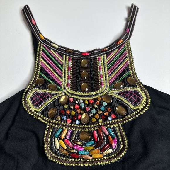 Twentyone Beaded Embroidered Festival Tank Top S Boho Tribal Y2K Gypsy USA - Picture 7 of 12